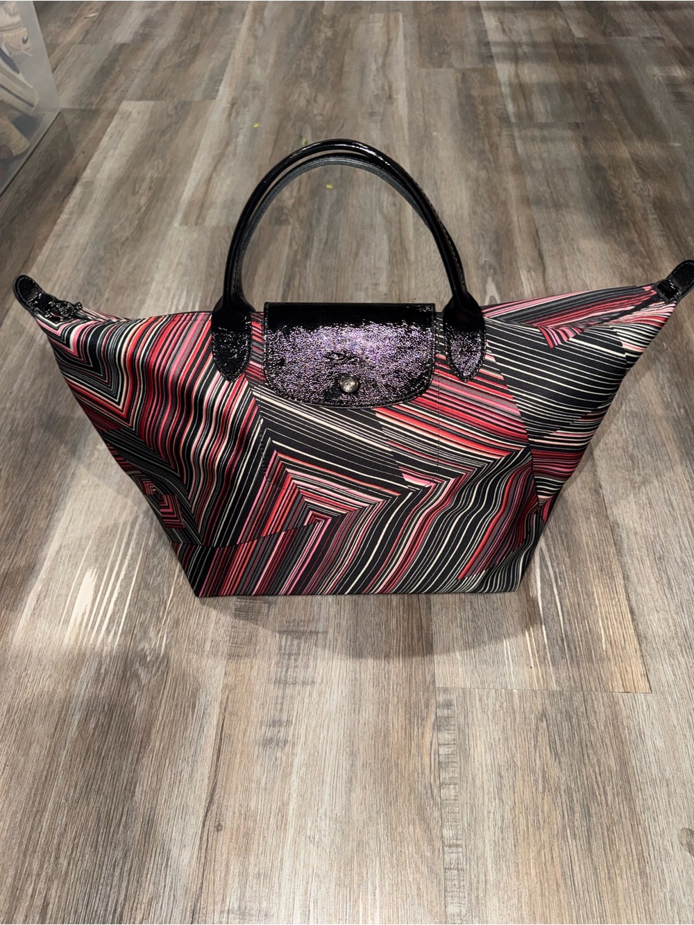 Longchamp Op Art LRG Black and Multi-Color Shoulder Tote